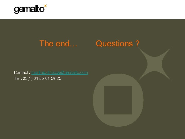 The end… Contact : martine. chiocca@gemalto. com Tel : 33(1) 01 55 01 59