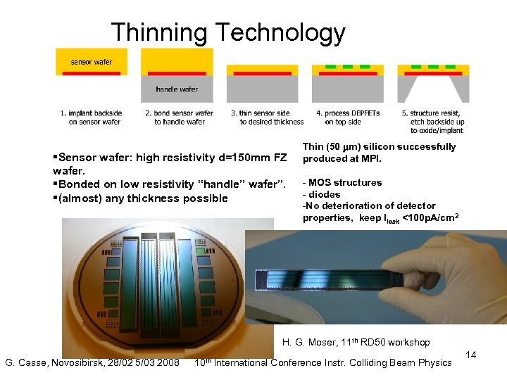 Thinning Technology §Sensor wafer: high resistivity d=150 mm FZ wafer. §Bonded on low resistivity