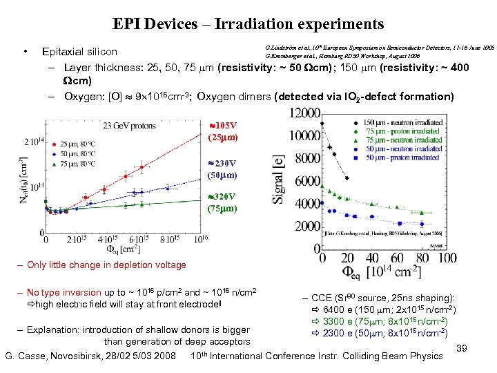 EPI Devices – Irradiation experiments • G. Lindström et al. , 10 th European