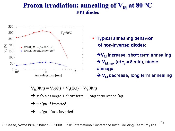 Proton irradiation: annealing of Vfd at 80 °C EPI diodes § Typical annealing behavior