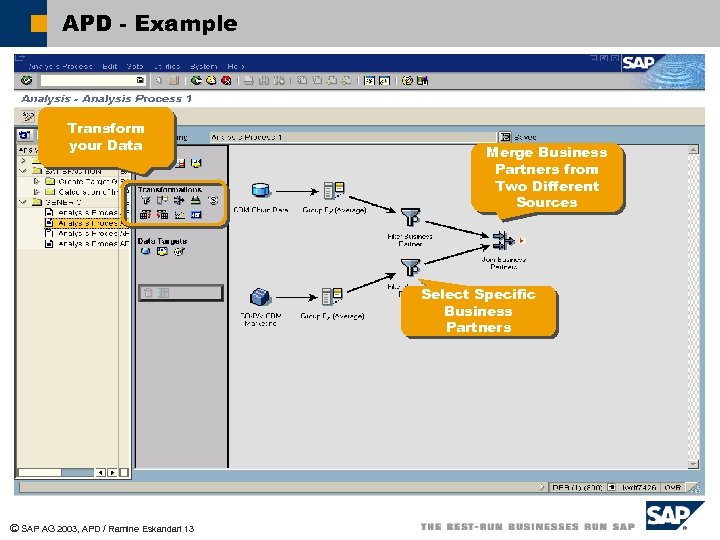 APD - Example Transform your Data Merge Business Partners from Two Different Sources Select