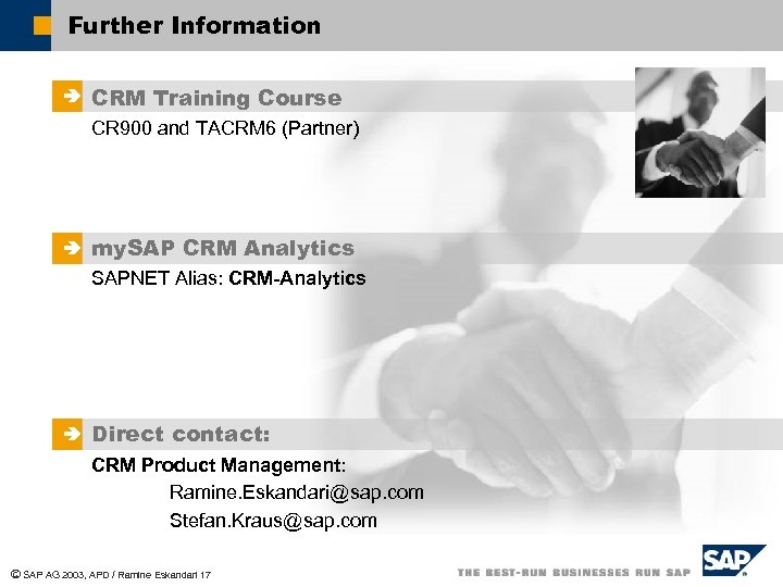 Further Information è CRM Training Course CR 900 and TACRM 6 (Partner) è my.
