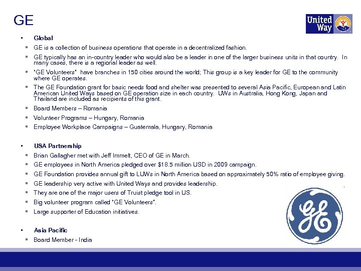 GE • Global § GE is a collection of business operations that operate in