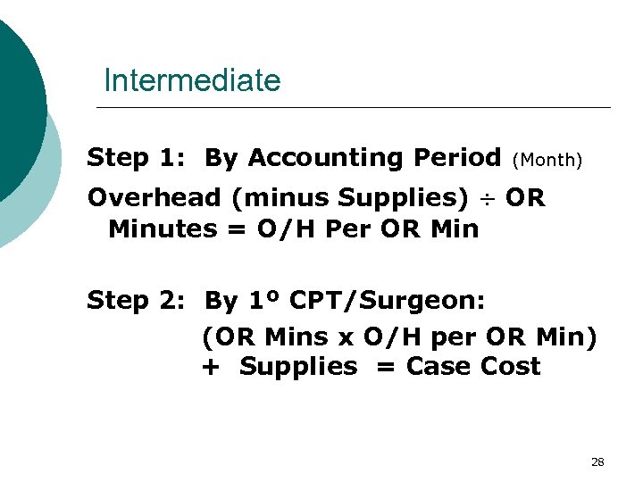 Intermediate Step 1: By Accounting Period (Month) Overhead (minus Supplies) OR Minutes = O/H