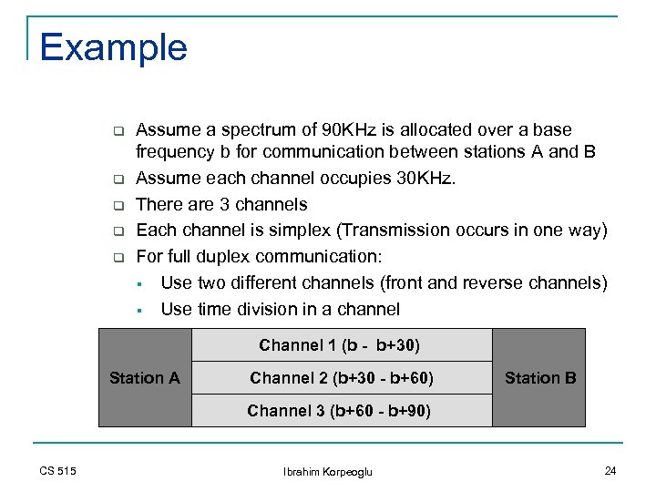 Example q q q Assume a spectrum of 90 KHz is allocated over a