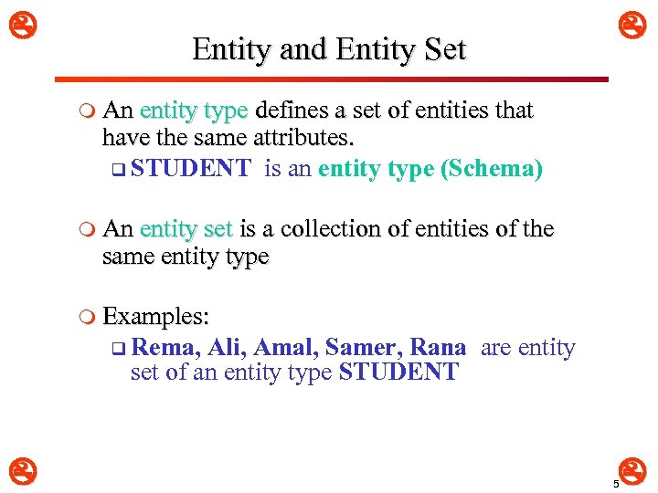  Entity and Entity Set m An entity type defines a set of entities