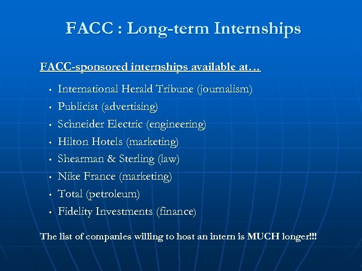 FACC : Long-term Internships FACC-sponsored internships available at… • • International Herald Tribune (journalism)