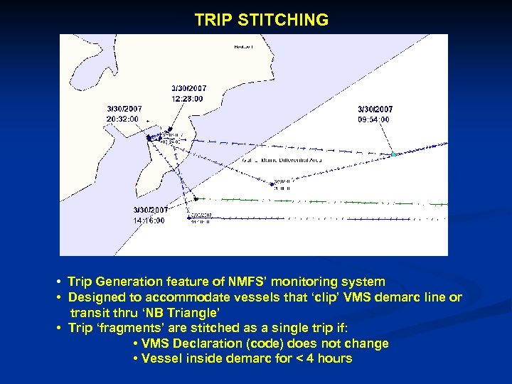 TRIP STITCHING • Trip Generation feature of NMFS’ monitoring system • Designed to accommodate