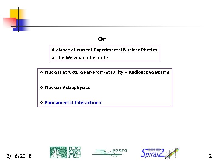 Or A glance at current Experimental Nuclear Physics at the Weizmann Institute v Nuclear