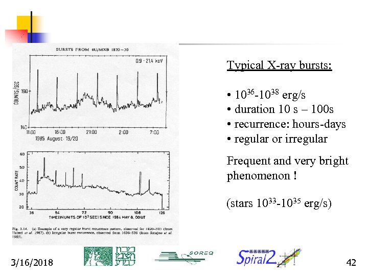 Typical X-ray bursts: • 1036 -1038 erg/s • duration 10 s – 100 s