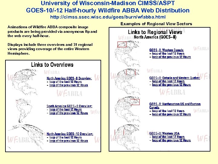 University of Wisconsin-Madison CIMSS/ASPT GOES-10/-12 Half-hourly Wildfire ABBA Web Distribution http: //cimss. ssec. wisc.