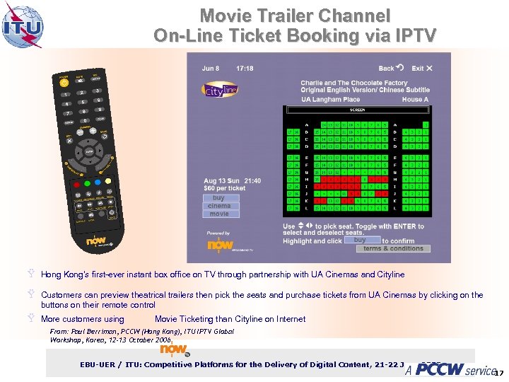 Movie Trailer Channel On-Line Ticket Booking via IPTV ITU-T Ÿ Hong Kong’s first-ever instant