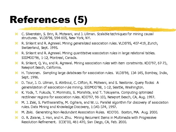 References (5) z C. Silverstein, S. Brin, R. Motwani, and J. Ullman. Scalable techniques