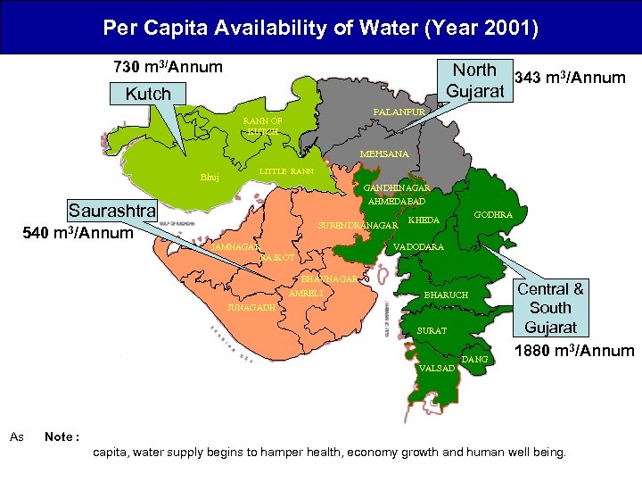 Per Capita Availability of Water 2001) Per Capita Availability of (Year 730 m 3/Annum