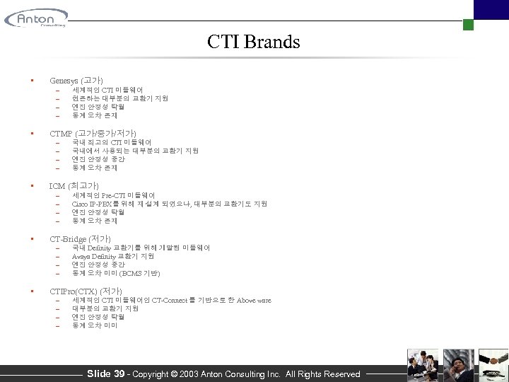 CTI Brands • Genesys (고가) – – • CTMP (고가/중가/저가) – – • 세계적인