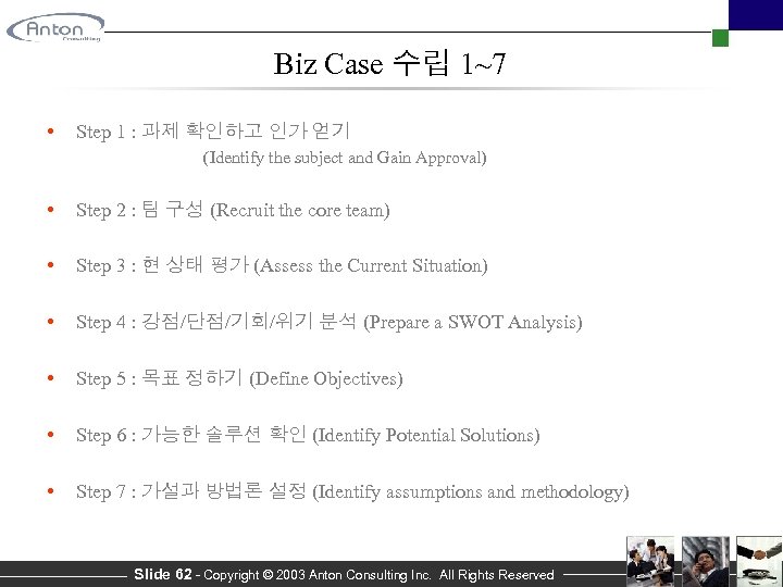 Biz Case 수립 1~7 • Step 1 : 과제 확인하고 인가 얻기 (Identify the