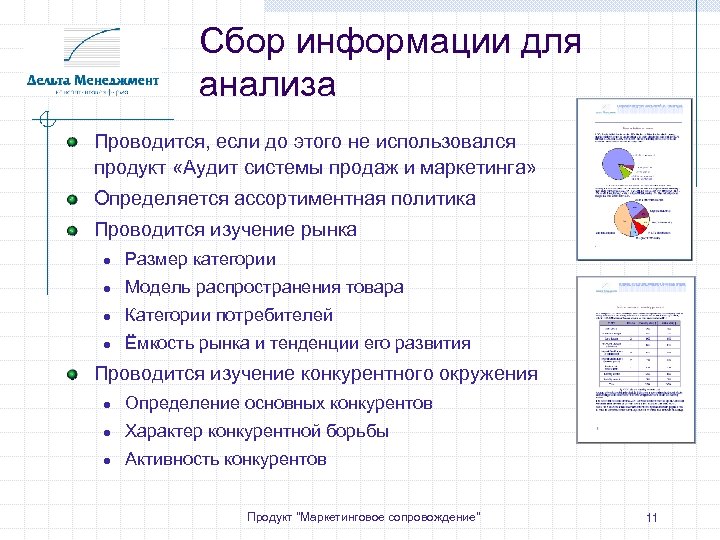Сбор информации для анализа Проводится, если до этого не использовался продукт «Аудит системы продаж