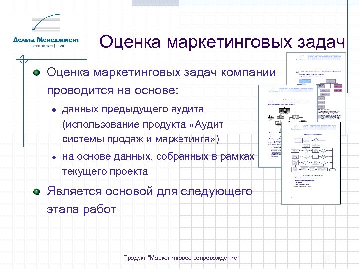 Оценка маркетинговых задач компании проводится на основе: ● данных предыдущего аудита (использование продукта «Аудит