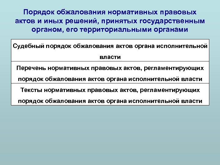Порядок обжалования нормативных правовых актов и иных решений, принятых государственным органом, его территориальными органами
