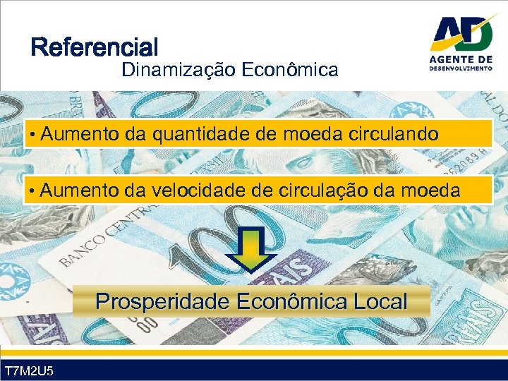 Referencial Dinamização Econômica • Aumento da quantidade de moeda circulando • Aumento da velocidade