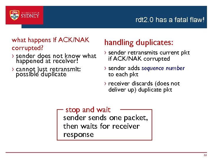 rdt 2. 0 has a fatal flaw! what happens if ACK/NAK corrupted? › sender