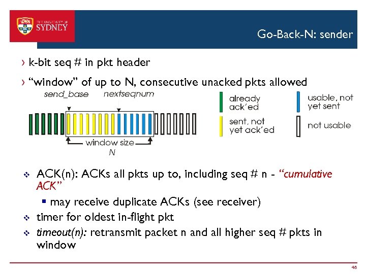 Go-Back-N: sender › k-bit seq # in pkt header › “window” of up to