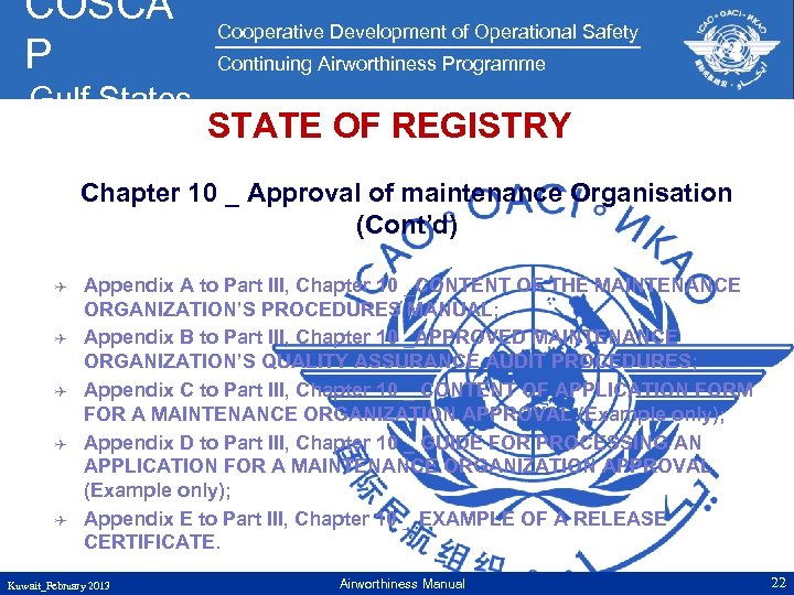 COSCA P Gulf States Cooperative Development of Operational Safety Continuing Airworthiness Programme STATE OF