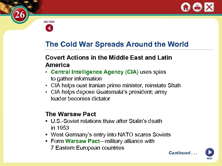 SECTION 4 The Cold War Spreads Around the World Covert Actions in the Middle