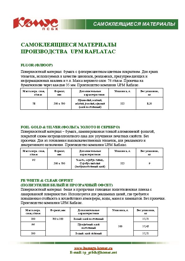 САМОКЛЕЯЩИЕСЯ МАТЕРИАЛЫ ПРОИЗВОДСТВА UPM RAFLATAC FLUOR (ФЛЮОР) Поверхностный материал бумага с флюоресцентным цветным покрытием.