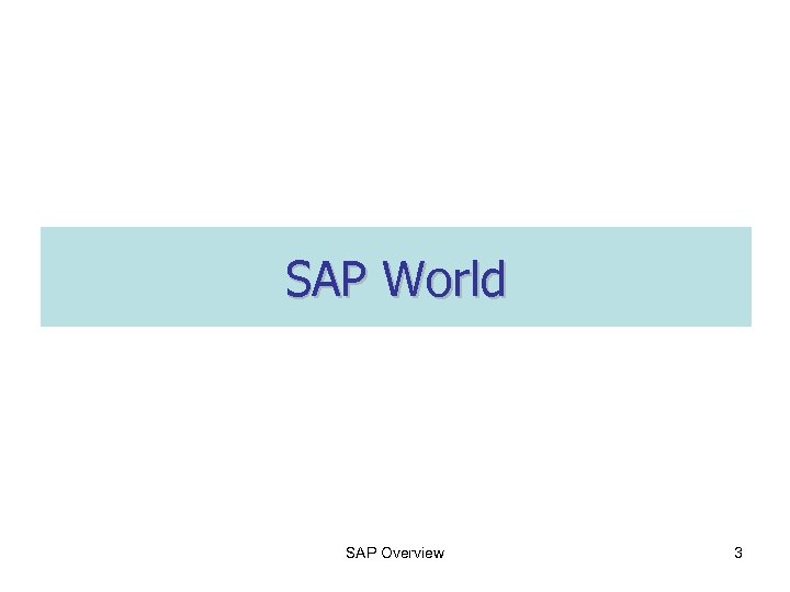 SAP World SAP Overview 3 