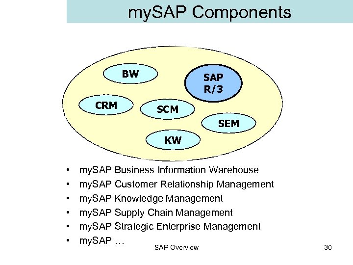 my. SAP Components BW CRM SAP R/3 SCM SEM KW • • • my.