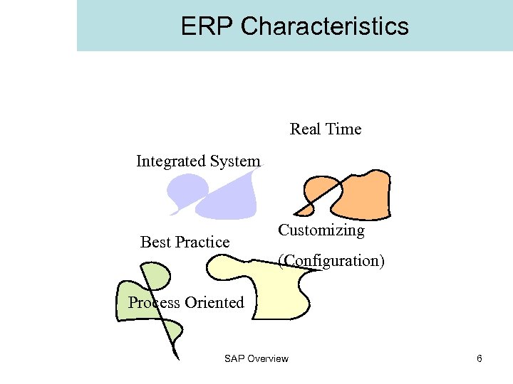 ERP Characteristics Real Time Integrated System Best Practice Customizing (Configuration) Process Oriented SAP Overview