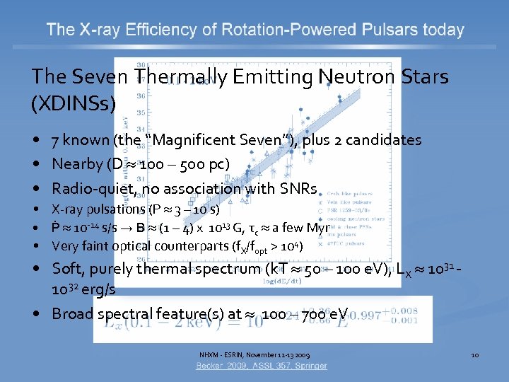 The Seven Thermally Emitting Neutron Stars (XDINSs) • 7 known (the “Magnificent Seven”), plus