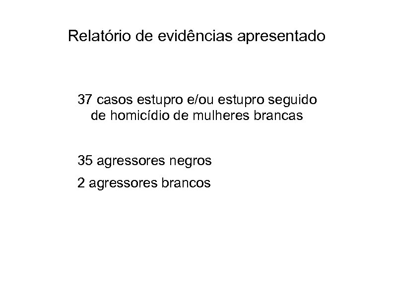 Relatório de evidências apresentado 37 casos estupro e/ou estupro seguido de homicídio de mulheres