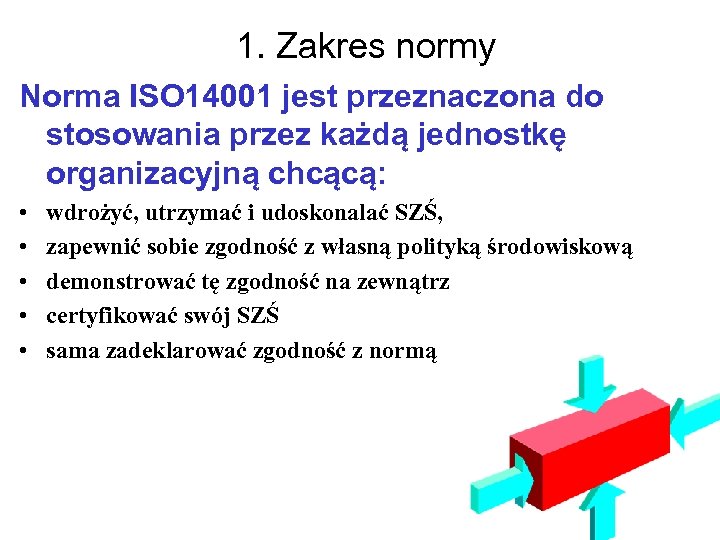 1. Zakres normy Norma ISO 14001 jest przeznaczona do stosowania przez każdą jednostkę organizacyjną