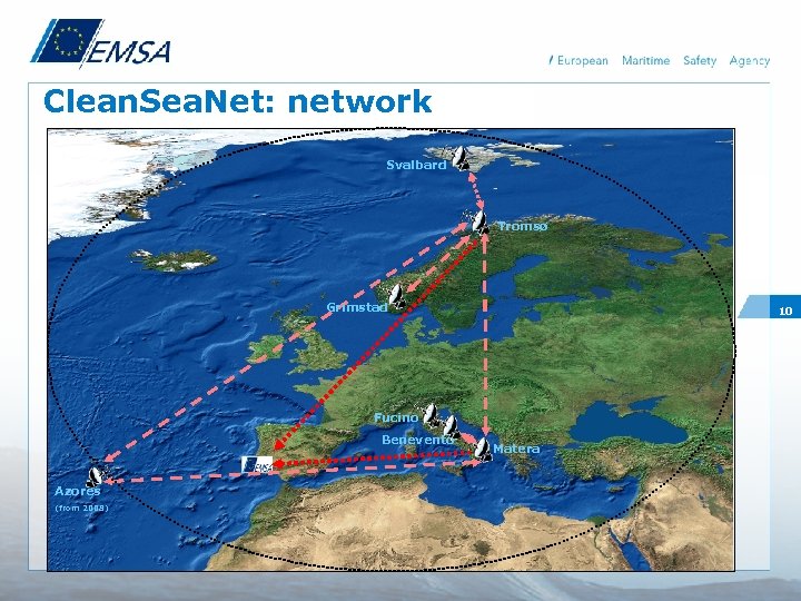 Clean. Sea. Net: network Svalbard Tromsø Grimstad 10 Fucino Benevento Azores (from 2008) Matera