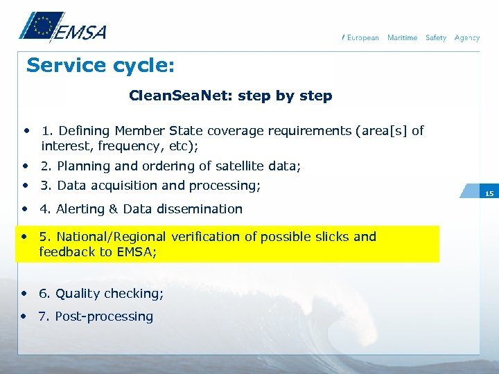 Service cycle: Clean. Sea. Net: step by step • 1. Defining Member State coverage