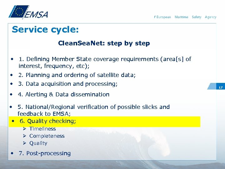 Service cycle: Clean. Sea. Net: step by step • 1. Defining Member State coverage
