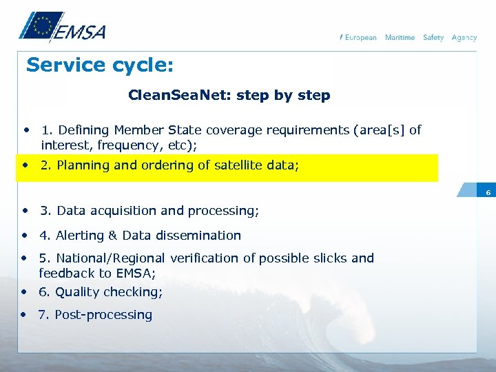 Service cycle: Clean. Sea. Net: step by step • 1. Defining Member State coverage