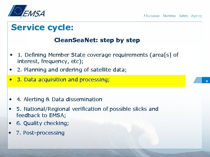 Service cycle: Clean. Sea. Net: step by step • 1. Defining Member State coverage