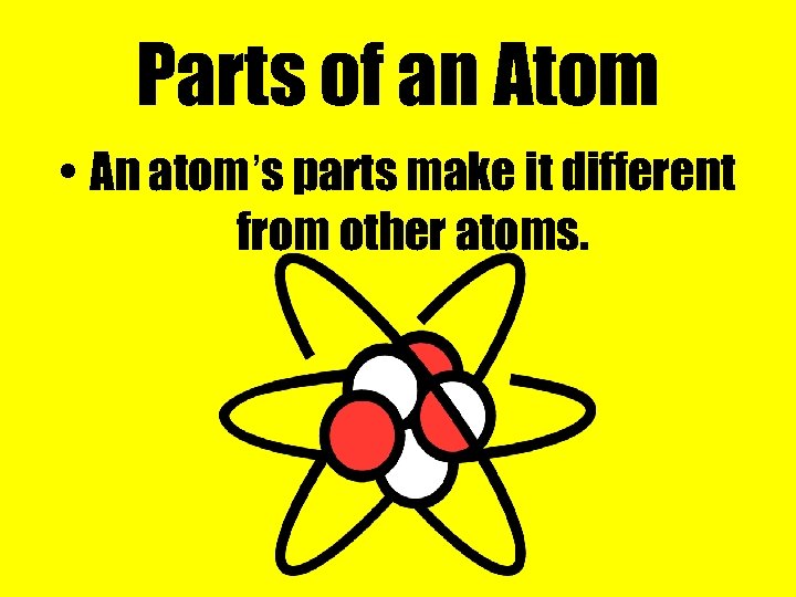 Parts of an Atom • An atom’s parts make it different from other atoms.