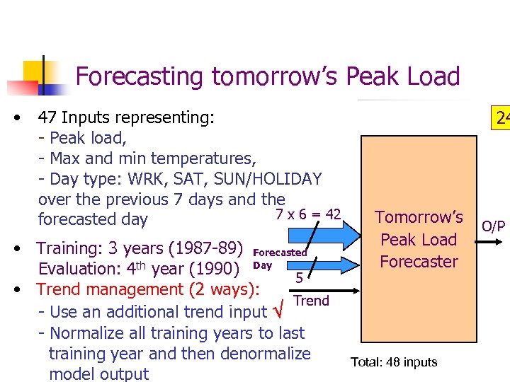 Forecasting tomorrow’s Peak Load • 47 Inputs representing: - Peak load, - Max and