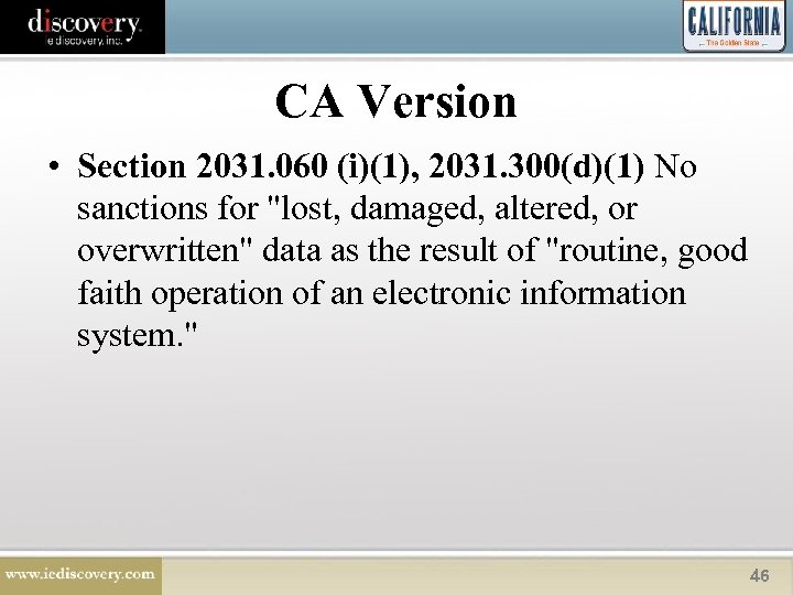CA Version • Section 2031. 060 (i)(1), 2031. 300(d)(1) No sanctions for 