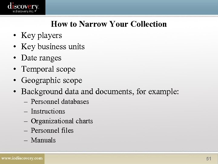  • • • How to Narrow Your Collection Key players Key business units