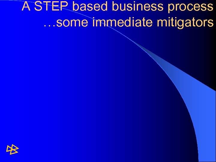 A STEP based business process …some immediate mitigators 