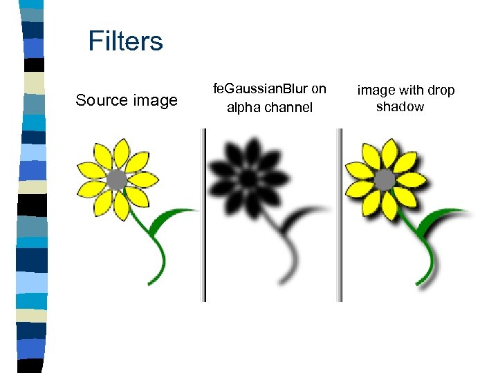 Filters Source image fe. Gaussian. Blur on alpha channel image with drop shadow 