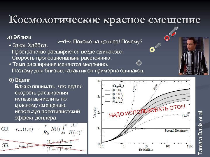 Космологическое красное смещение а) Вблизи б) Вдали Важно понимать, что вдали скорость расширения нельзя