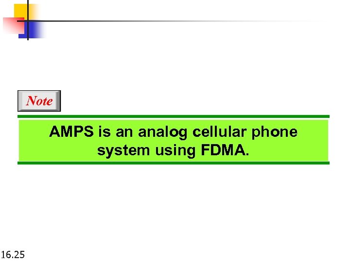 Note AMPS is an analog cellular phone system using FDMA. 16. 25 