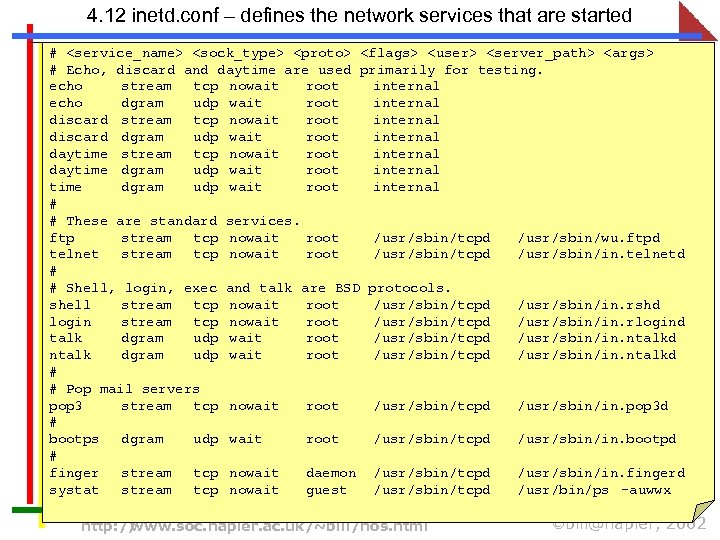 4. 12 inetd. conf – defines the network services that are started # <service_name>