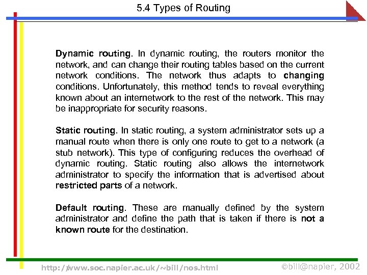 5. 4 Types of Routing Dynamic routing. In dynamic routing, the routers monitor the